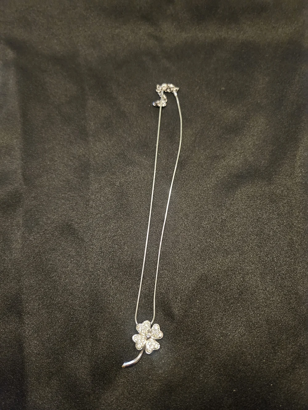 Silver Crystal Four-Leaf Clover Pendant Necklace - Sparkling Accent